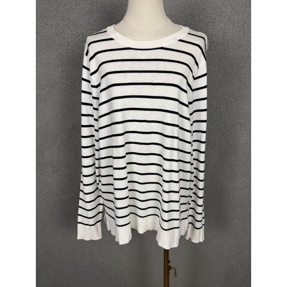Style & Co Women's XL Black & White Striped Long-Sleeve Pullover Sweater XL NWTs